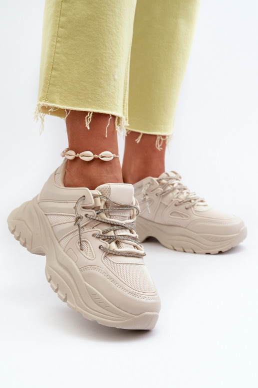 Women's sneakers with chunky sole and decorative lacing beige Relissa Women's sneakers with chunky sole and decorative lacing beige Relissa