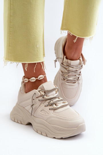 Women's sneakers with chunky sole and decorative lacing beige Relissa 2