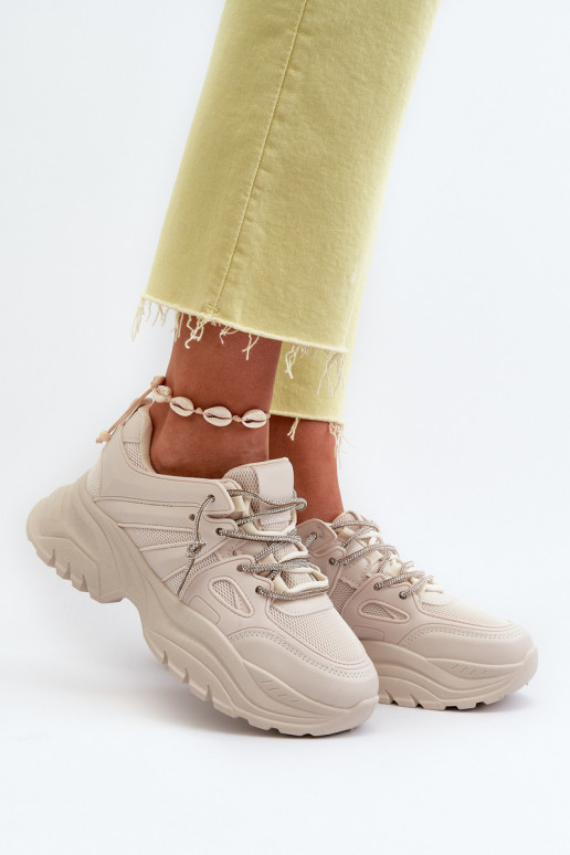 Women's sneakers with chunky sole and decorative lacing beige Relissa Women's sneakers with chunky sole and decorative lacing beige Relissa
