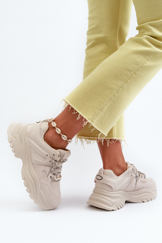 Women's sneakers with chunky sole and decorative lacing beige Relissa Women's sneakers with chunky sole and decorative lacing beige Relissa