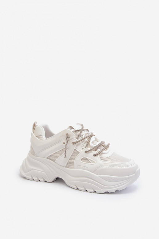 Women's sneakers on a chunky sole with decorative lacing White Relissa Women's sneakers on a chunky sole with decorative lacing White Relissa