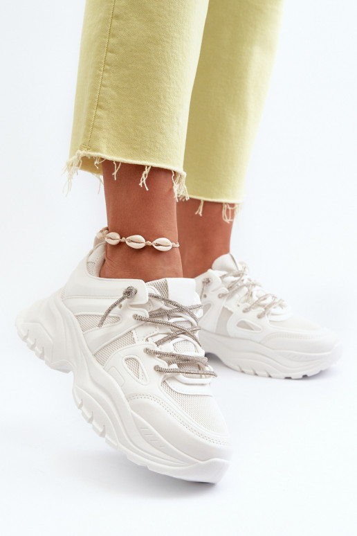 Women's sneakers on a chunky sole with decorative lacing White Relissa Women's sneakers on a chunky sole with decorative lacing White Relissa