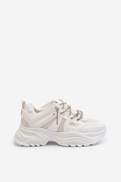 Women's sneakers on a chunky sole with decorative lacing White Relissa Women's sneakers on a chunky sole with decorative lacing White Relissa