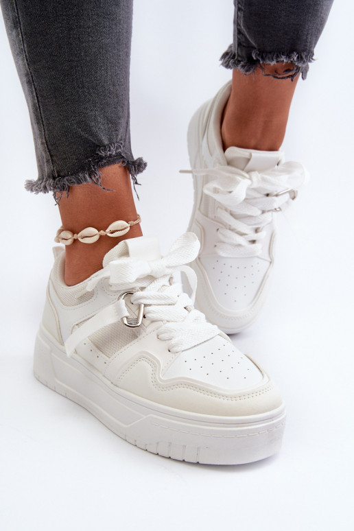 Women's Platform Sneakers Made of White Synthetic Leather Moun Women's Platform Sneakers Made of White Synthetic Leather Moun