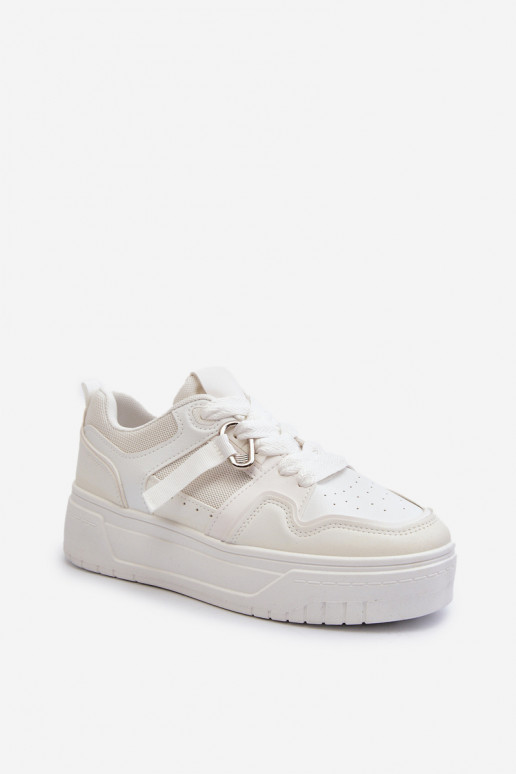 Women's Platform Sneakers Made of White Synthetic Leather Moun Women's Platform Sneakers Made of White Synthetic Leather Moun