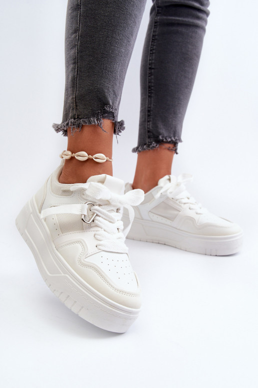 Sneakersy Damskie Na Platformie Z Eko Skóry Białe Moun