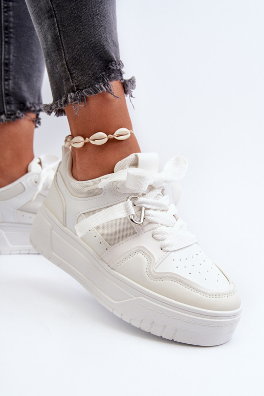 Women's Platform Sneakers Made of White Synthetic Leather Moun Women's Platform Sneakers Made of White Synthetic Leather Moun