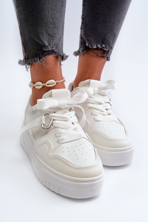 Women's Platform Sneakers Made of White Synthetic Leather Moun Women's Platform Sneakers Made of White Synthetic Leather Moun