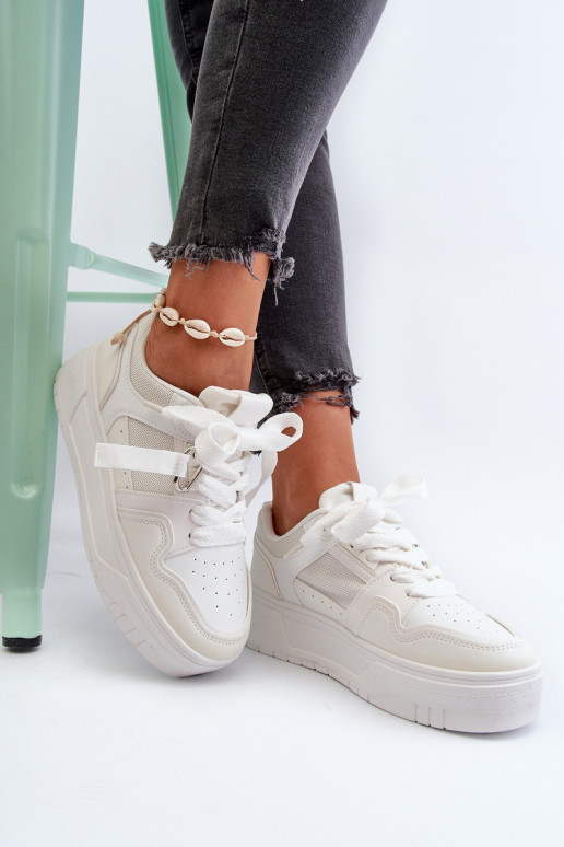 Women's Platform Sneakers Made of White Synthetic Leather Moun Women's Platform Sneakers Made of White Synthetic Leather Moun