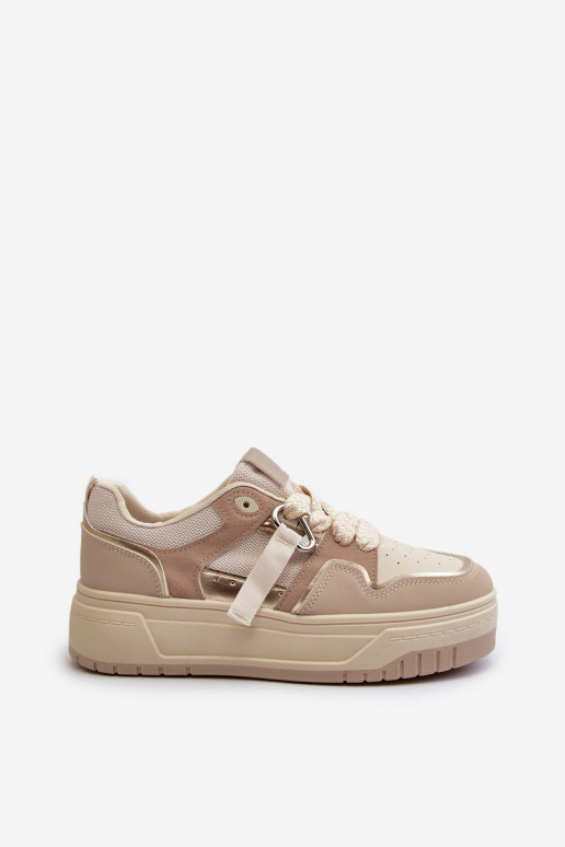 Sneakersy Damskie Na Platformie Z Eko Skóry Beżowe Moun