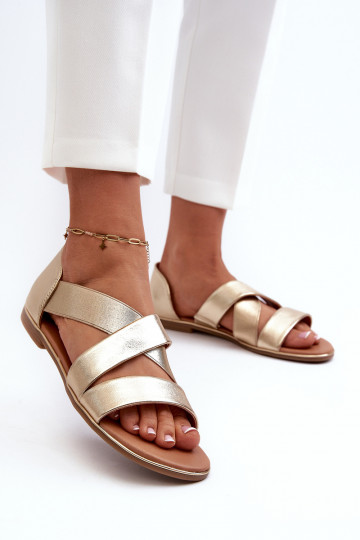 Leather Sandals with Elastic Gold Apulia 2