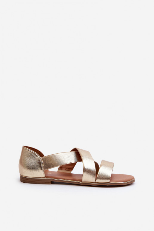 Leather Sandals with Elastic Gold Apulia