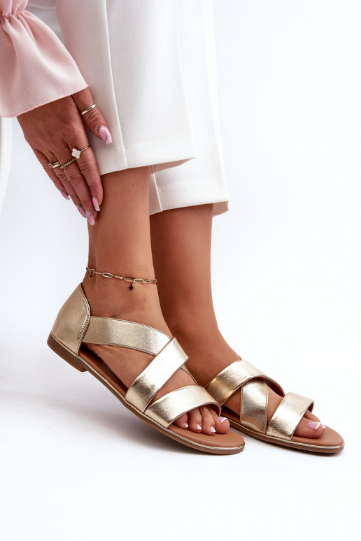 Leather Sandals with Elastic Gold Apulia