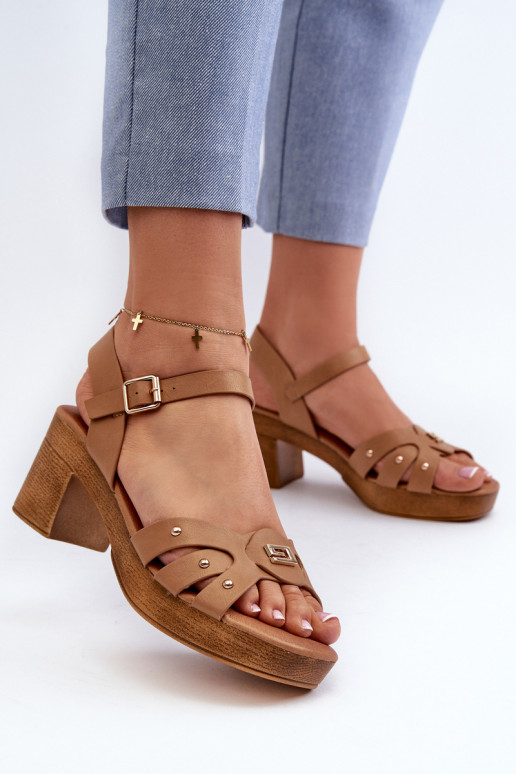 Women's High Heel Sandals in Brown Eco Leather Assames Women's High Heel Sandals in Brown Eco Leather Assames