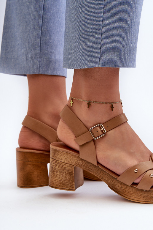 Women's High Heel Sandals in Brown Eco Leather Assames Women's High Heel Sandals in Brown Eco Leather Assames