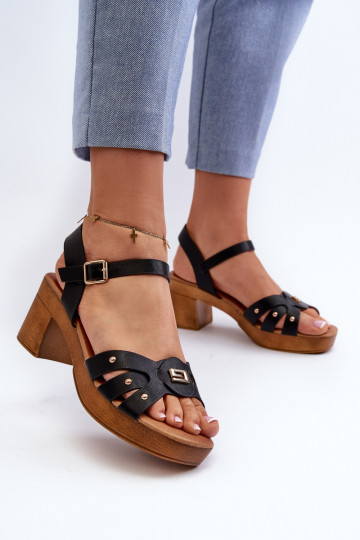 Women's High Heel Sandals in Black Faux Leather Assames 2