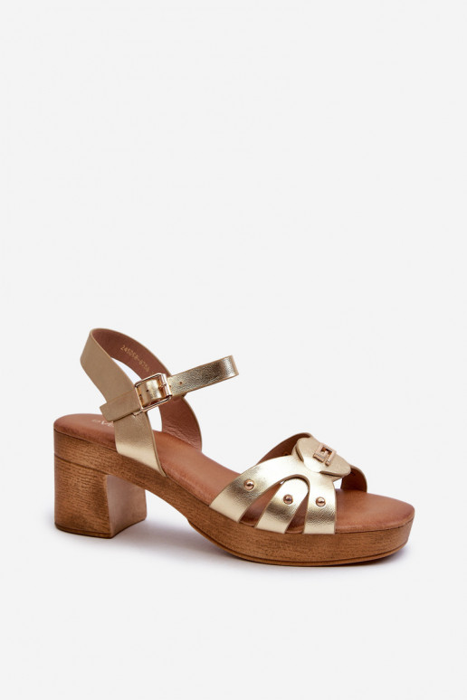 Women's High Heel Sandals in Gold Eco Leather Assames Women's High Heel Sandals in Gold Eco Leather Assames