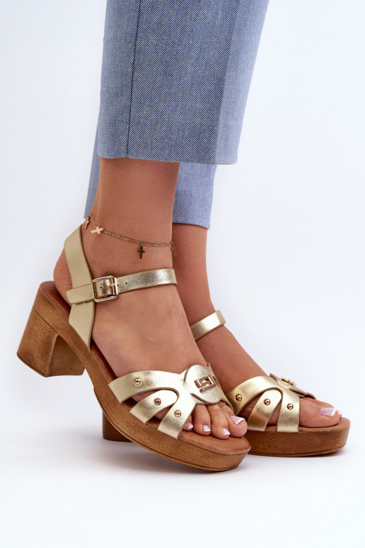 Women's High Heel Sandals in Gold Eco Leather Assames Women's High Heel Sandals in Gold Eco Leather Assames