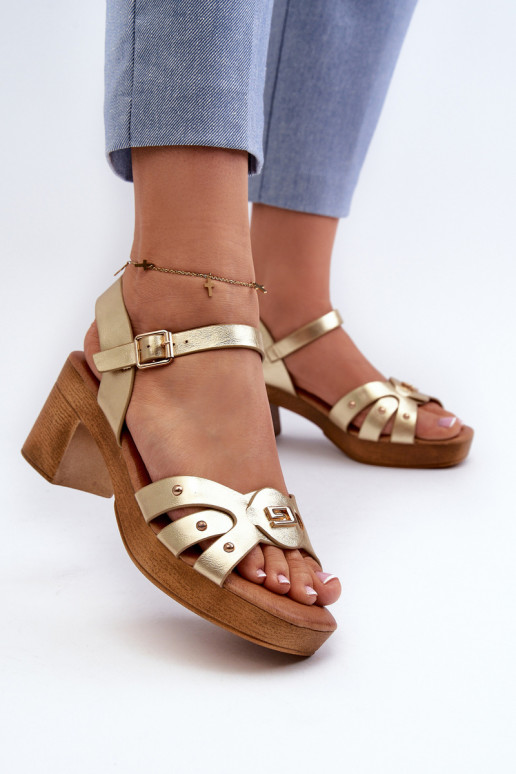 Women's High Heel Sandals in Gold Eco Leather Assames Women's High Heel Sandals in Gold Eco Leather Assames