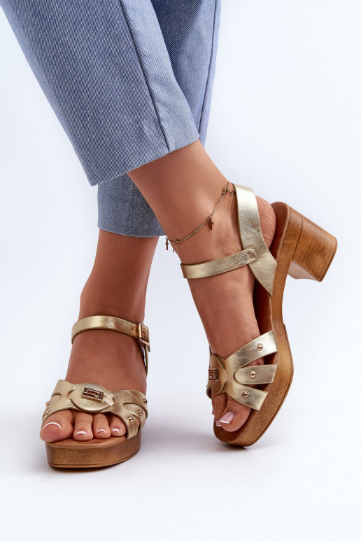 Women's High Heel Sandals in Gold Eco Leather Assames Women's High Heel Sandals in Gold Eco Leather Assames