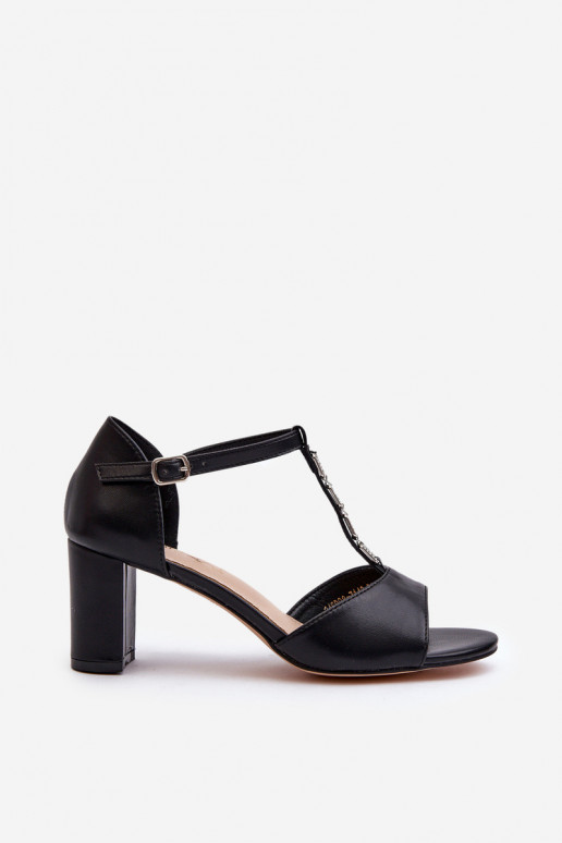 Women's Sandals with High Heel and Decorative Eco Leather Strap Black Triavera