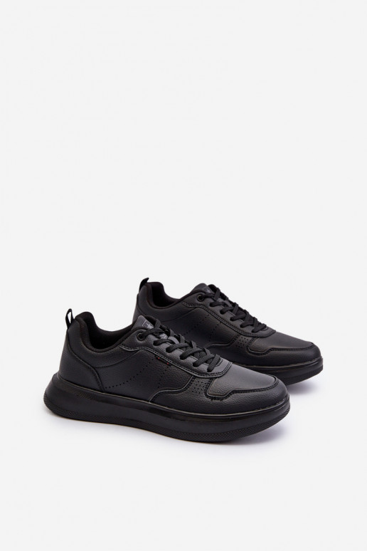 Lekkie Sneakersy Męskie Na Platformie Z Eko Skóry Czarne Uziran
