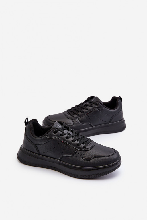 Lekkie Sneakersy Męskie Na Platformie Z Eko Skóry Czarne Uziran