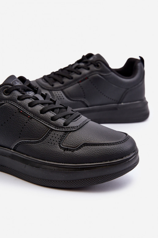 Lekkie Sneakersy Męskie Na Platformie Z Eko Skóry Czarne Uziran