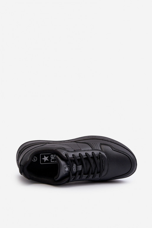 Lekkie Sneakersy Męskie Na Platformie Z Eko Skóry Czarne Uziran