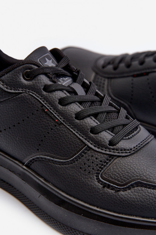 Lekkie Sneakersy Męskie Na Platformie Z Eko Skóry Czarne Uziran