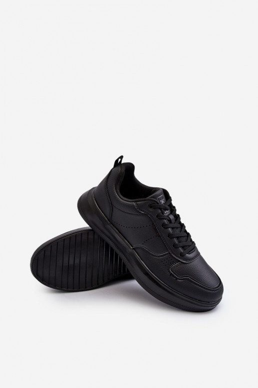 Lekkie Sneakersy Męskie Na Platformie Z Eko Skóry Czarne Uziran