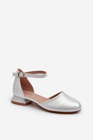 Children's Shiny Low-Heeled Sandals Silver Nelly 2