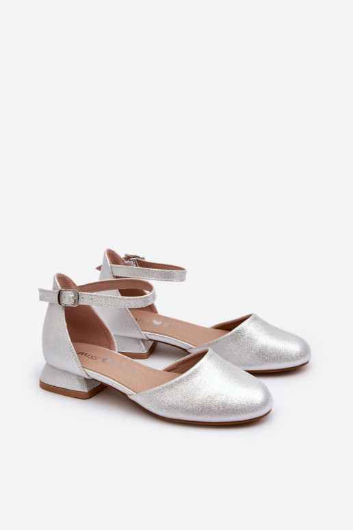 Children's Shiny Low-Heeled Sandals Silver Nelly Children's Shiny Low-Heeled Sandals Silver Nelly