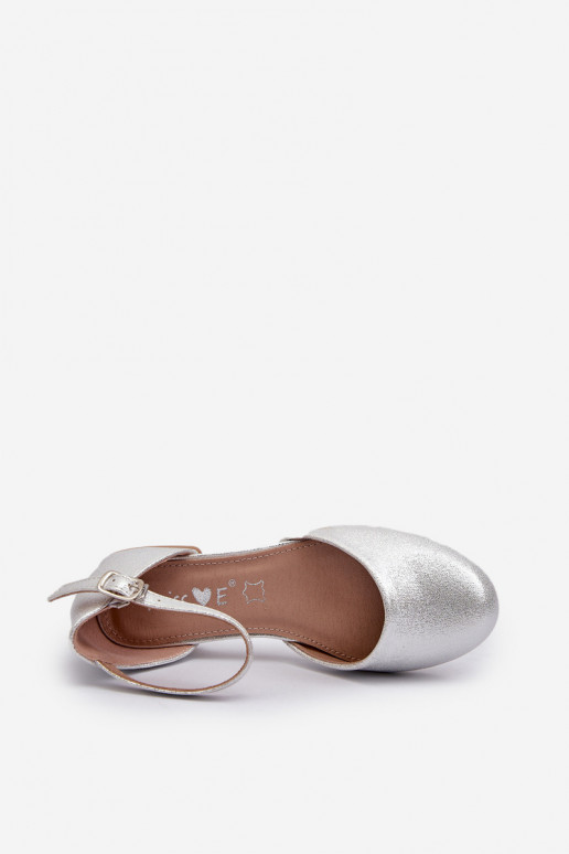 Children's Shiny Low-Heeled Sandals Silver Nelly Children's Shiny Low-Heeled Sandals Silver Nelly