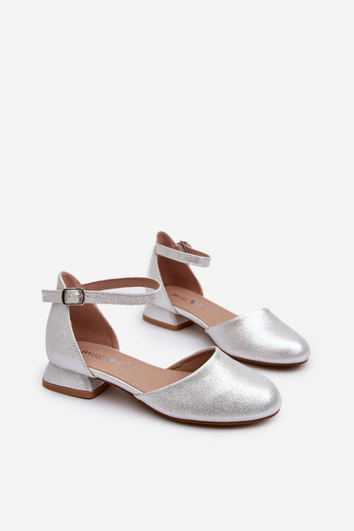 Children's Shiny Low-Heeled Sandals Silver Nelly Children's Shiny Low-Heeled Sandals Silver Nelly