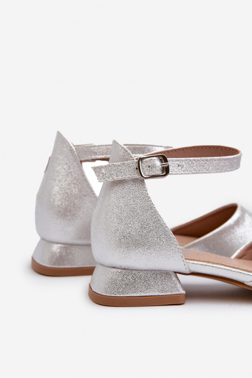 Children's Shiny Low-Heeled Sandals Silver Nelly Children's Shiny Low-Heeled Sandals Silver Nelly