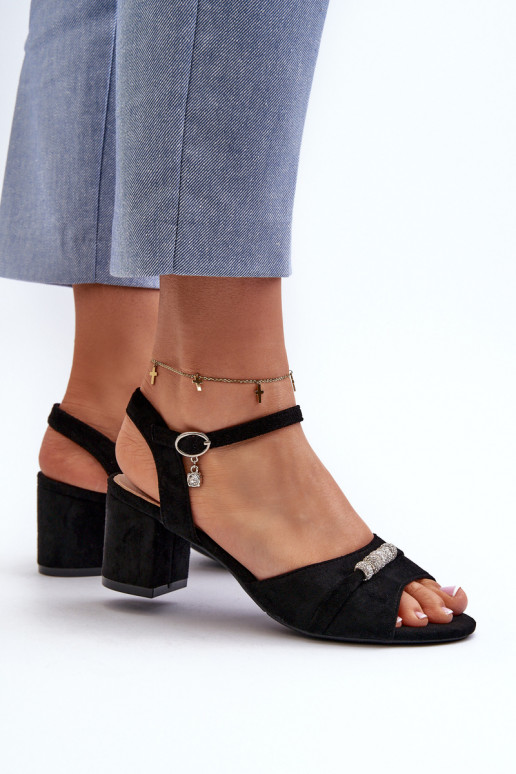 Women's sandals in eco suede on a high heel with black decorations Narhi Women's sandals in eco suede on a high heel with black decorations Narhi