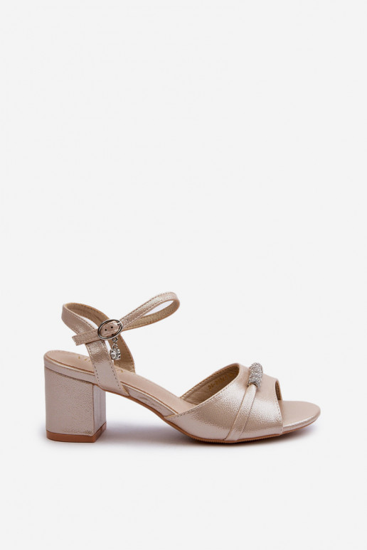 Women's eco leather sandals with embellishments on a gold heel Narhi