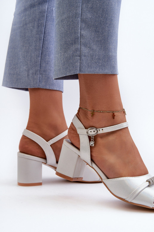 Women's Eco Leather Sandals with Heel and Silver Decorations Narhi