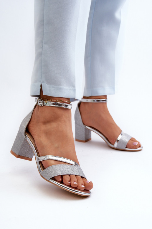 Women's Low Heel Silver Glitter Sandals Ploemis