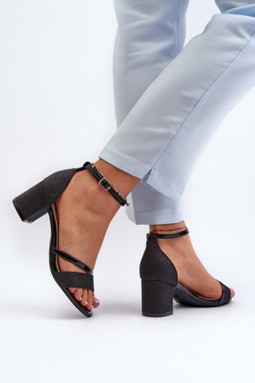 Black Low Heel Women's Glitter Sandals Ploemis Black Low Heel Women's Glitter Sandals Ploemis