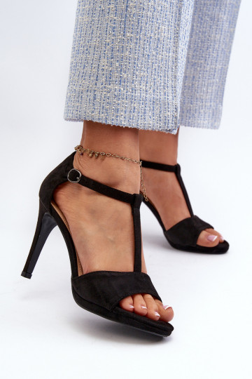 Women's High Heel Sandals Made of Eco Suede, Black Obdaria 2