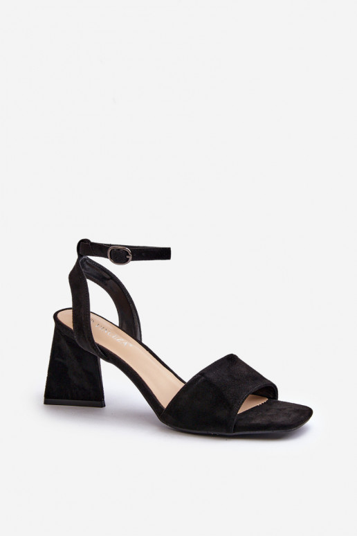 Sandały Damskie Na Obcasie Z Eko Zamszu Czarne Upttima