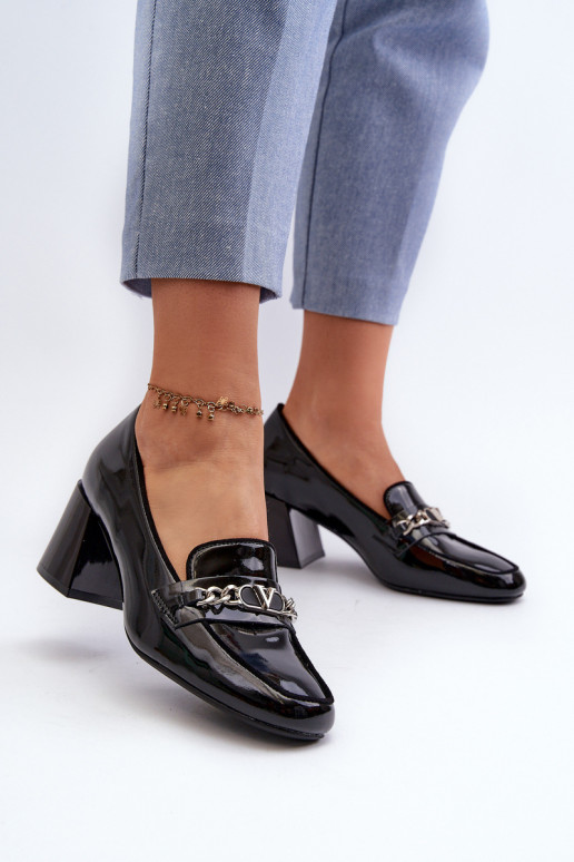 Black Patent Low Heel Court Shoes with Decoration Makki Black Patent Low Heel Court Shoes with Decoration Makki