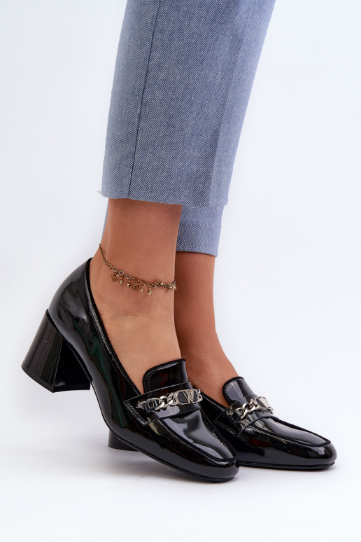 Black Patent Low Heel Court Shoes with Decoration Makki Black Patent Low Heel Court Shoes with Decoration Makki