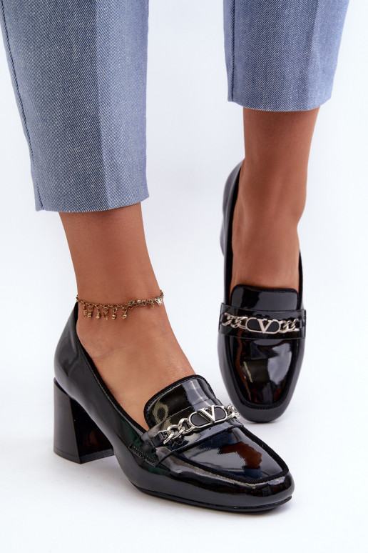 Black Patent Low Heel Court Shoes with Decoration Makki Black Patent Low Heel Court Shoes with Decoration Makki