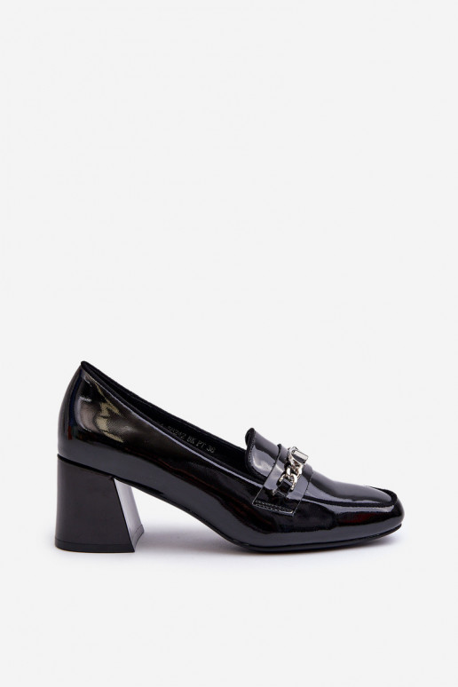 Black Patent Low Heel Court Shoes with Decoration Makki Black Patent Low Heel Court Shoes with Decoration Makki