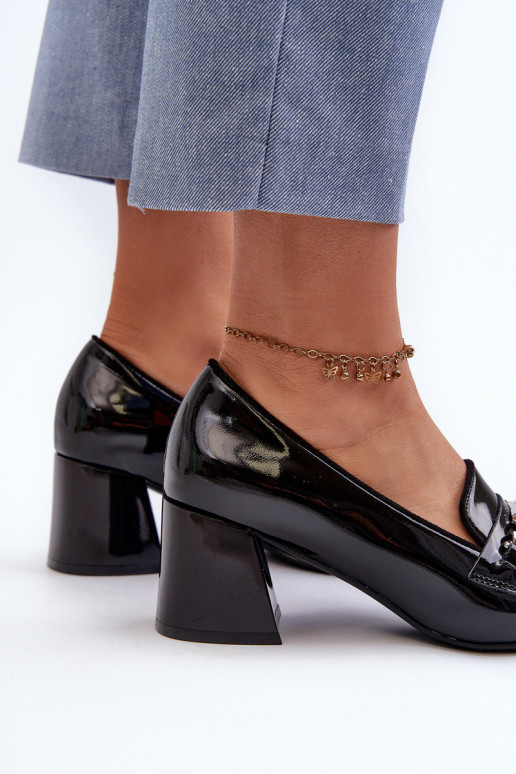 Black Patent Low Heel Court Shoes with Decoration Makki Black Patent Low Heel Court Shoes with Decoration Makki