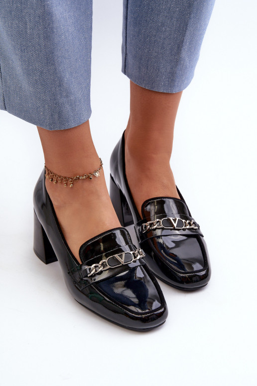 Black Patent Low Heel Court Shoes with Decoration Makki Black Patent Low Heel Court Shoes with Decoration Makki