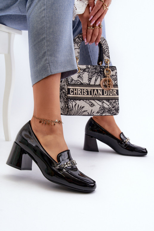 Black Patent Low Heel Court Shoes with Decoration Makki Black Patent Low Heel Court Shoes with Decoration Makki